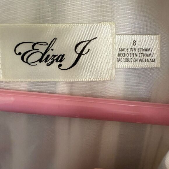 Eliza J Striped Linen Tassel Trim V-Neck Sleeveless Dress Sz 8 Gray Tan Coastal - Picture 2 of 8